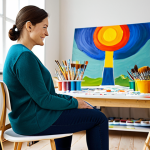 Home 11 **Image Prompt 1: Expressive Art Therapist**
"A professional art therapist, fully clothed in modest, comfortable clothing, sits attentively with a client in a bright, airy studio filled with colorful art supplies. The client is engaged in painting, showcasing a vibrant abstract piece. Background includes easels, shelves stocked with paints, brushes, and clay. Focus on empathy and support. Safe for work, appropriate content, professional setting, perfect anatomy, natural proportions, well-formed hands, proper finger count, family-friendly."