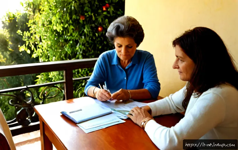 Home 16 삶의 목적과 경제적 안정의 연관성 - Photorealistic Italian couple in their early sixties at a sunlit kitchen table in a warm Mediterrane...